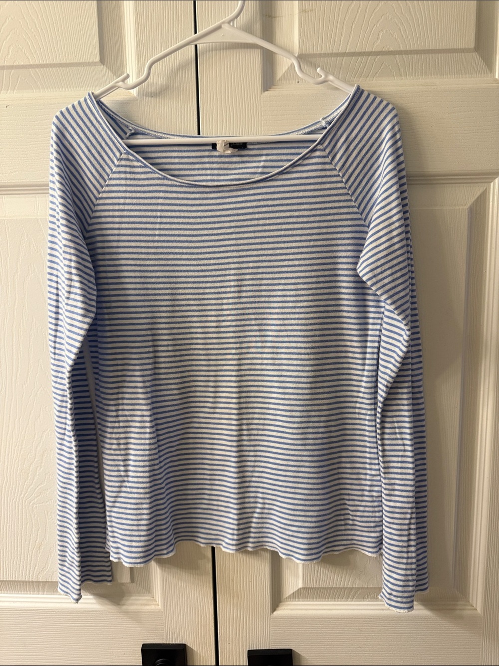 J. Crew 100% Cotton Blue and White Striped Long-Sleeve Boatneck Top